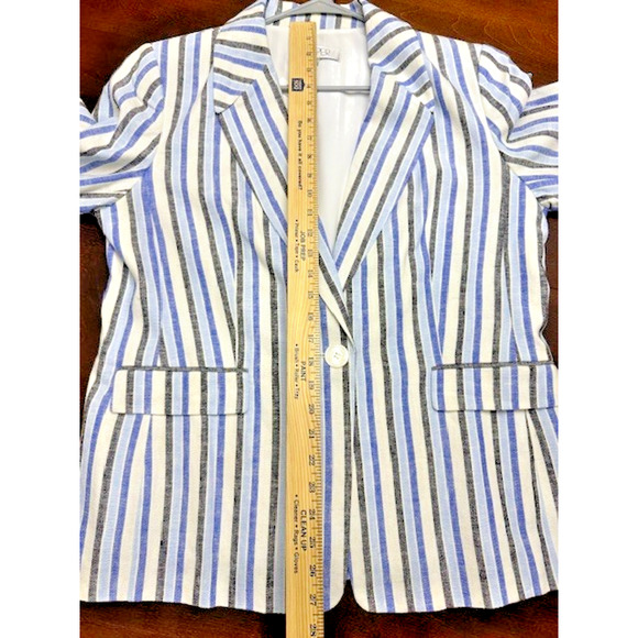 KASPER Women’s Size 14 Wedgewood Multi Blue & White Striped Linen Blazer Jacket - Picture 3 of 9